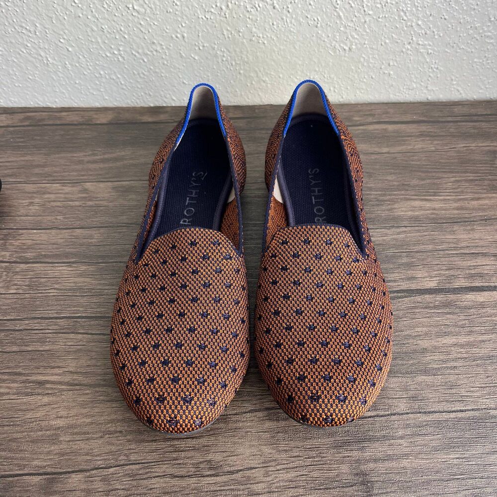 Rothy’s The Loafer Flats Sienna Dot Orange Navy Knit Fabric Womens Size 13 US